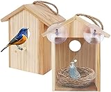 ColorfulLaVie Window Bird House with Strong Suction Cup and Lanyard for Outside - See Through Upgraded Wooden Birdhouse Outdoors,Bird Nest Transparent Design for Easy Observation,Best Gift for Kids