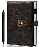 CAGIE Marble Diary with Lock for Girls, Waterproof Journal with Lock 192 Pages Secret Women Locked Diary with Pen, Password Locked Journals for Men and Boys, A5 Black