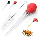 SCHVUBENR Large Turkey Baster with Cleaning Brush - Premium Baster Tool for Cooking - Easy to Use and Clean - Powerful Bulb Baster Syringe - Dishwasher Safe - Flavor Meat Poultry, Beef, Chicken(Red)