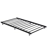 VECELO Twin Trundle Bed Frame Only/Roll Out/Enhanced & Up-Graded Metal Slats Support, Black