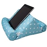 ComfView The Tablet Pillow - Soft Bed Stand Compatible with iPads, Tablets, Books, Smartphone, Magazines - Lap Wedge Mount for Reading, Gadgets, Watching Movies - 11x12x6-Inch (Aqua White Polka Dot)