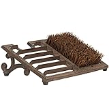 MyGift Dark Brown Cast Iron Heavy Duty Outdoor Entryway Doormat Shoe Scraper and Dirt Cleaner Brush with Angled Design and Boot Puller