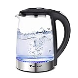 Topwit Electric Kettle Glass Hot Water Kettle, Upgraded, 2.0L Water Warmer, Stainless Steel Lid & Bottom, Tea Kettle with Fast Heating, Auto Shut-Off & Boil Dry Protection