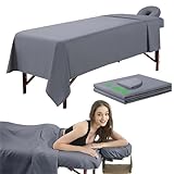OMUTAVM 3 Piece Massage Table Sheets Set Microfiber Massage Bed Cover Soft Waterproof and Oil Proof Reusable for SPA Beauty Tattoos Includes Table Cover,Fitted Sheet and Face Rest Cover (Gray)
