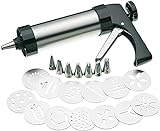 Stainless Steel Cookie Press Gun Kit - with 13 Metal Cookie Press Discs and 7 Icing Tips for Biscuit, Cake Decoration（Stainless Steel）