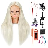 Armmu 26'-28' Long Hair Mannequin Head with 60% Real Hair, Hairdresser Practice Training Head Cosmetology Manikin Doll Head with 9 Tools and Clamp - #613, Makeup On