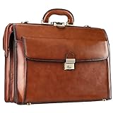 Banuce Leather Briefcase for Men with Lock Lawyer Attache Case Hard 15.6 Laptop Attorney Litigator Bag Doctor Style Bag
