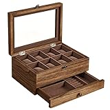 SONGMICS 8-Slot Solid Wood Watch Box, Watch Case with Pillows, Glass Lid, for Men, Rustic Walnut UJOW008K01