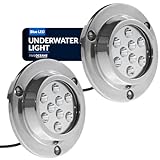 Five Oceans 2-Pack Underwater Boat Lights - Underwater Lights for Boat, Blue LED High-Power 3000 LM,Marine-Grade Boat Underwater Lights 316 Stainless Steel Body, 12-30V DC, Waterproof IP68 - FO4005-M2