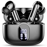 Btootos Wireless Earbuds Bluetooth 5.3 Headphones Bass Stereo Ear Buds with Noise Cancelling Mic LED Display in Ear Earphones IP7 Waterproof 36H Playtime for Laptop Pad Phones Sport Workout Dark Black