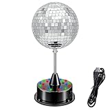 5-Inch Mirror Ball and 6RPM Rotating Motor Base, AGSION Disco Party Ambient Light, Base 18 Red, Green, Blue Three Color Bulbs, for Home Parties, Weddings, Nightclubs, Bars, Bands, KTV, Parties