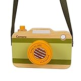 Wooden Mini Pretend Camera Toy for Toddlers 1 2 3 Years Old, Neck Hanging Photographed Props for Boys Girls Children Kids