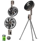 YOKEKON Standing Outdoor Fan for Patio, 12' Rechargeable Camping Fan with Remote Light, 12000mAh Battery Operated Oscillating Fan, Quiet, 8 Speeds, Timer, Beach/Bedroom/room/office