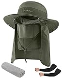 Seektop Fishing Hat for Men/Women with UPF 50+ UV Protection,Waterproof Wide Brim Sun Hats with Face Cover & Neck Flap Army Green