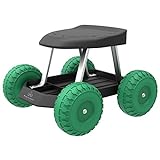 Garden Cart Rolling Stool Gardening Seat with Wheels and Tool Tray for Weeding, Planting, or Lawn Care Yard Tools by Pure Garden (Black and Green)