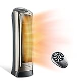 Lasko Oscillating Digital Ceramic Tower Heater for Home with Adjustable Thermostat, Timer and Remote Control, 23 Inches, 1500W, Silver, 755320