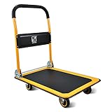 Push Cart Dolly by Wellmax, Moving Platform Hand Truck, Foldable for Easy Storage and 360 Degree Swivel Wheels with 330lb Weight Capacity, Yellow Color
