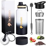 Lexlion Water Bottle 32 Oz, Triple Walled Insulated Stainless Steel Reusable, Wide Mouth, Fruit Diffuser-Thermal Leaf Infuser, Silicone Sleeve&Cleaning Brush, 3 Lids Leak Proof, Metal Mug gallon