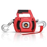 Lonsge Portable Drill Winch of 1000 LB, Red Handheld Drill Winch with 40 Foot Synthetic Rope, Rotate The Hook 360 Degrees, for Lifting & Dragging