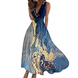 Sundresses for Women,2024 Spring Summer Elegant Wrap V Neck Sleeveless Maxi Dress,Trendy Vintage Floral Print Beach Dress,Romantic Flowy Hem Boho Dress Hawaiian Resort Outfits(A-Dark Blue,S)