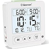 Geevon Atomic Travel Alarm Clock with Auto/8s Backlight, 2 Alarm Settings, Temperature Detect, Increasing Beep Sounds Digital Atomic Travel Clock Battery Operated for Bedroom, Bedside