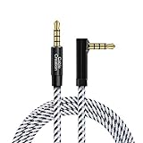 CableCreation 3.5mm Audio Cable, 90 Degree Right Angle 4-Conductor TRRS Stereo Aux Cable [Microphone Compatible], 3Feet…