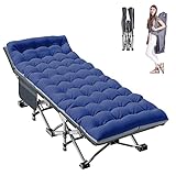 ABORON Folding Camping Cot W/Mat for Adults, Heavy Duty Outdoor Bed with Carry Bag,1200 D Layer Oxford Travel Camp Cots