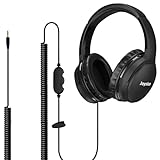 Joysico 19.5Ft / 6M Extra Long Cord Headphones for TV PC with Volume Control, Spring Coiled Cable, 3.5mm AUX, Wired Over Ear Earphones for Seniors Hard of Hearing, Large Comfortable Computer Headset