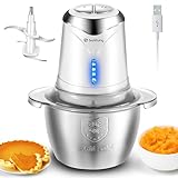 Food Processor Cordless Vegetable Chopper with 5 Cup Stainless Steel Bowl＆6000mAh USB Rechargeable Battery, Electric Garlic Meat Choppers Baby Food Blender Mincer for Thanksgiving Sauce Stuffing,White