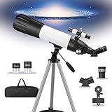 Telescope, 80/600mm Telescope for Adults Astronomy, Portable Refractor Telescope for Beginners Kids with Professional Fully Coated Optical Lenses, Adjustable Tripod, Carrying Bag and Phone Adapter