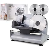 Ecomerr Meat Slicer, 200 Watt Electric Food Slicer - Deli Slicer Machine for Cheese, Bread, Vegetables - 2 Round 7.5' Stainless Steel Blades, Adjustable Thickness Food Preparation Equipment