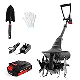 MZK 20V Cordless Tiller Cultivator with 24 Steel Tines,7.8-inch Wide Battery Powered Garden Cultivator, Mini Tiller for Gardening, (2AH Battery and Charger Included)
