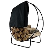 Sunnydaze Outdoor Firewood Log Rack Hoop and Cover Set - Powder-Coated Steel Round Firewood Rack and PVC Cover - Black - 40-Inch