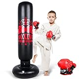 Inflatable Punching Bag for Kids, 63 inch Kids Punching Boxing Bag with Stand and Gloves, Freestanding Children Fitness Play Inflate Boxing Equipment Punching Bag for Karate Taekwondo Kick MMA