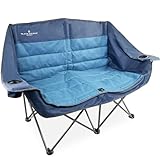 Black Sierra Equipment Doublewide Padded Sofa, Camping Couch, Comfortable Outdoor Loveseat, Heavy Duty Beach Chair, Comes with Dual Cupholders and Carry Bag, Perfect for Patio or Deck