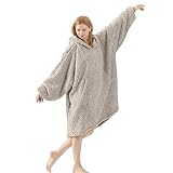 Sherpa Wearable Blanket Hoodie, Cozy Warm Soft Lightweight Oversized Hoodie Sweatshirt Blanket Snuggie with Pockets for Adults, One Size Fits All(Beige)