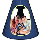 Costzon Kids Nest Swing Chair, Hanging Hammock Seat w/Adjustable Rope, 2 Windows and 1 Entrance, Hanging Tree Tent for Indoor Outdoor Use, 250LBS Capacity, All Accessories Included (Blue, 40'')