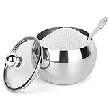 Stainless Steel Sugar Bowl with Clear Lid and Sugar Spoon 8.1 Ounces(240 Milliliter) Sugar Container for Home and Kitchen