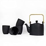 WEOPYCJ Japanese Ceramic Tea Set,1 Teapot with Infuser and Bamboo Handle 4 Cup Porcelain Tea Sets,Black Beautiful Asian Tea Sets(Teapot 30oz&Cup 6oz)