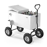 VINGLI 80 Quart Wagon Rolling Cooler Ice Chest, w/Long Handle and 10' Wheels, Portable Beach Patio Party Bar Cold Drink Beverage, Outdoor Park Cart on Wheels