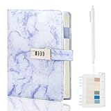 Kutoda Marble Diary with Lock, 192 Pages College Ruled Secret Journal with Lock, Waterproof Diary with Lock, A5 Journal with Lock, Cute Diary Stuff for Teen Girls (Purple)