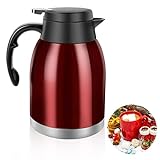 Stainless Steel Thermal Coffee Carafe Dispenser, Unbreakable Double Wall Vacuum Thermos Flask Large Capacity 56oz 1.6L Water Tea Pot Beverage Tea Water Coffee Pitcher For Christmas (Bright Red)