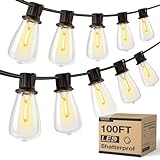 addlon 100FT LED Outdoor String Lights Waterproof Patio Lights with 32 Shatterproof ST38 Replaceable Bulbs(2 Spare), Dimmable Outside Hanging Lights Connectable for Porch, Backyard, 2200K Warm Yellow