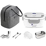 MAMEAYUE Electric Lunch Box, 3 in 1- [FASTER HOT] 55W Food Heater for Car & Home，Portable Electric Food Warmer Heater Lunch Box with 304 Stainless Steel Container and Insulated Lunch Bag(Grey)