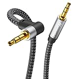 Nanxudyj 3.5mm Audio Cable 3ft, Stereo Aux 3.5mm to 3.5mm Cable 90 Degree Aux Cable Aux 3.5mm Male to Male Right Angle TRS Cable Compatible for Headphone,Tablets, Speakers, 24K Gold Plated