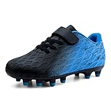 brooman Kids Firm Ground Soccer Cleats Boys Girls Athletic Outdoor Football Shoes(1,Black Blue)