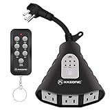 Kasonic Outdoor Light Timer, Waterproof Plug in Sensor Outlet Timer Switch, 100 ft Range Remote Control with 3 Grounded Electrical Outlets for Home and Garden, ELT Listed