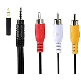 Padarsey 3.5 mm to RCA AV Camcorder Video Cable 3.5mm Male to 3RCA Male Plug Stereo Audio Video AUX Cable for Smartphones,MP3, Tablets,Speakers,Home Theater (3.5 Straight to 3 RCA 1.5m)