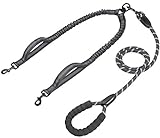 iYoPets Double Dog Leash with Two Extra Traffic Handles, 360 Swivel No Tangle Dual Dog Walking Leash, Comfortable Shock Absorbing Reflective Bungee for Two Dogs (18~120 lbs, Black)