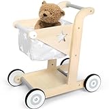 Asweets 2 in 1 Wooden Baby Walker Push and Pull Doll Stroller,Shopping Cart Learning Walker for Boys and Girls Sit Stand Learning Walker Toddler Toy